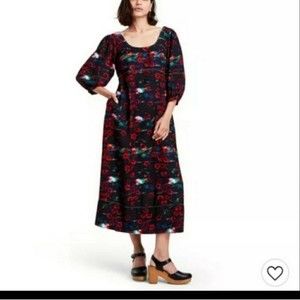 Rachel Comey Target Dark Moody Floral Print Puff Sleeve Midi Long Sleeve Dress